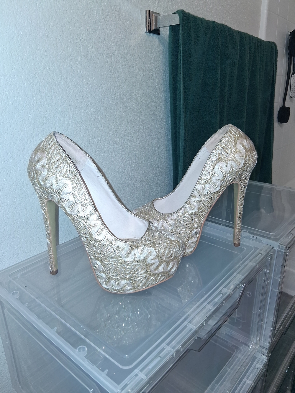 Gold Lace Platform Stiletto Pumps for Women